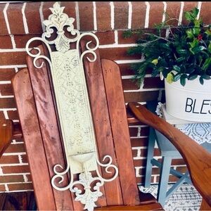Farmhouse Metal Wall Sconce Candle Holder Cream Cottage Country Distressed